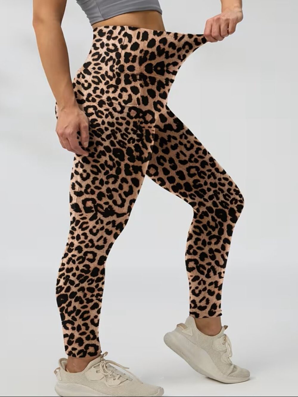 Premium Soft High Waisted 7/8 Length Active Leggings w/Pockets Leopard L & XL